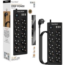 Termal Akım Korumalı, 10'lu Priz Soketi, Dayanıklı Yapı, 10X Priz, 3x Usb, 1x Type-C Girişi, Çocuk Korumalı Çoğaltıcı, 2 Metre Uzatma Kablosu (16A/3680W)