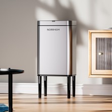 Norrheim Stellaris 20 Litre Inox Paslanmaz Çelik - Ir Sensör - Kaymaz Ayaklık - Şarj Edilebilir - Ipx5 Suya ve Toza Dayanıklı Iskandinav Premium Tasarım Çöp Kovası - Metalik Gri