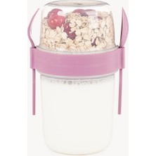 650 ml -Go Kaşıklı Hazneli Meyveli Müsli Kabı Piknik Iş Yoğurt Süt Bardağı Kapaklı ve Kaşıklı Kahvaltı Bardakları, Tahıl Tepesi Yulaf Ezmesi Granola (Pembe)