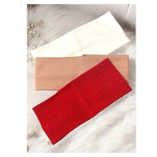 Kalın Saç Bandı Set, Fitilli Saç Bandı, 3 Adet (Kırmızı - Beyaz - Bej Fitilli, 8 Cm)