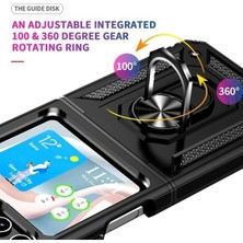 Galaxy Z Flip 5 Uyumlu Kamera Korumalı Yüzüklü Standlı Tank Kılıf (Siyah, Galaxy Z Flip 5)