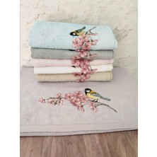 Arliva Home Bambu Sakura Kuşlu 3 D Nakışlı %70 Bambu %30 Pamuk 6 Lı 50X90 cm El Yüz Havlusu