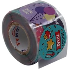 Mutlu Yıllar Etiketi 5cm Çapında 500 Adet, Doğum Günü, Yılbaşı Gecesi ve Nice Yaşlar Için Kuşe Etiket