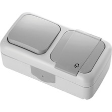 Yatay Ikili Kombine Anahtar Topraklı Priz Gri