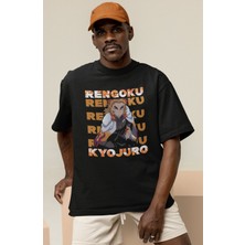 Sevbano Kyojuro Rengoku Baskılı Unisex Oversize Kimetsu No Yaiba Anime Karakter Tişört