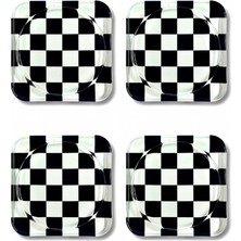 Rooms Design Studio Retro Siyah Beyaz Cam Bardak Altlığı 4'lü