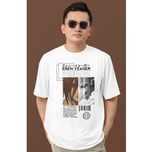 Sevbano Tasarım Eren Yeager Attack On Titan Baskılı Unisex Oversize Anime Dizi Karakter Tişört