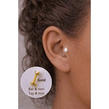 Sacce Scarves & Accessories 4 mm Tektaşlı 6 mm Çelik Piercing Gold Renkli