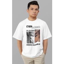 Sevbano Eren Yeager Suicidal Blockhead Baskılı Unisex Oversize Attack On Titan Anime Karakter Tişört