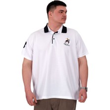 ModeXL Mode Xl Büyük Beden Erkek T-Shirt Polo Yaka Nakış Detaylı U25311 Beyaz