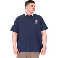 ModeXL Mode Xl Büyük Beden Erkek T-Shirt Polo Yaka Nakış Detaylı U25311 Indigo