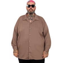 ModeXL Büyük Beden Erkek Gömlek Uzun Kol Sütlü Kahve Bol Kesim Günlük Stil