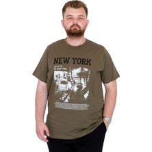 ModeXL Mode Xl Büyük Beden Erkek T-Shirt Bisiklet Yaka New York U25036 Haki