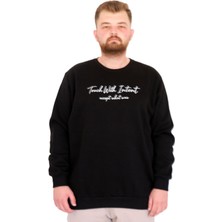 ModeXL Mode Xl Büyük Beden Erkek Bisiklet Yaka Sweatshirt Touch Wıth Intent U25804 Siyah