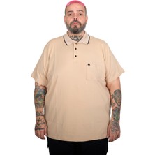ModeXL Mode Xl Büyük Beden Erkek Likralı Süprem Cepli Polo Yaka T-Shirt 21558 Bej