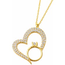 Gumush Gümüş Tektaşlı Gold Kalp Kadın Kolye