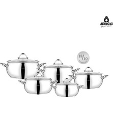 Amboss 10 Parça Big Steel Paslanmaz Çelik Cam Kapaklı Derin Tencere Seti