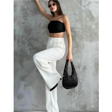 My Lunessa Yüksek Bel Beyaz Kumaş Palazzo Pantolon