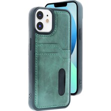Iphone 11 Kılıf Sara Kartvizitli Deri Kılıf - Koyu Yeşil