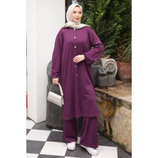 İmaj Butik Mor Düğmeli Tunik Pantolonlu Bürümcük Takım