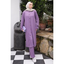 İmaj Butik Lila Düğmeli Tunik Pantolonlu Bürümcük Takım