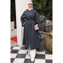 İmaj Butik Antrasit Cepli Kuşaklı Oversize Trençkot