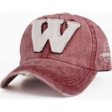 Verahed Eskitme Detaylı W Nakışlı Bordo Baseball Unisex Ayarlanabilir Beyzbol Şapka
