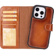 PLM Cüzdan Taşıma Derdi Olmadan – iPhone 16 Pro Uyumlu Hakiki Deri El Yapımı Kart Yuvalı Kılıf (Gölgeli Taba)