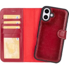 PLM Cüzdan Taşıma Derdi Olmadan – iPhone 16 Plus Uyumlu Hakiki Deri El Yapımı Kart Yuvalı Kılıf (Gölgeli Kırmızı)