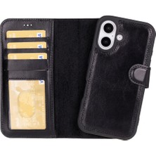 PLM Cüzdan Taşıma Derdi Olmadan – iPhone 16 Plus Uyumlu Hakiki Deri El Yapımı Kart Yuvalı Kılıf (Kömür Siyah)