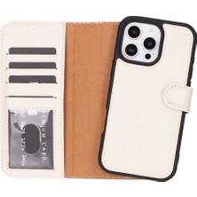 PLM Cüzdan Taşıma Derdi Olmadan – iPhone 16 Pro Max Uyumlu Hakiki Deri El Yapımı Kart Yuvalı Kılıf (Krem Rengi)