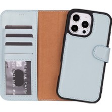 PLM Cüzdan Taşıma Derdi Olmadan – iPhone 16 Pro Max Uyumlu Hakiki Deri El Yapımı Kart Yuvalı Kılıf (Bulut Mavisi)