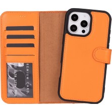 PLM Cüzdan Taşıma Derdi Olmadan – iPhone 16 Pro Max Uyumlu Hakiki Deri El Yapımı Kart Yuvalı Kılıf (Turuncu)