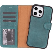 PLM Cüzdan Taşıma Derdi Olmadan – iPhone 16 Pro Max Uyumlu Hakiki Deri El Yapımı Kart Yuvalı Kılıf (Su Yeşili)