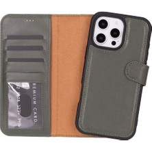 PLM Cüzdan Taşıma Derdi Olmadan – iPhone 16 Pro Max Uyumlu Hakiki Deri El Yapımı Kart Yuvalı Kılıf (Pastel Yeşil)