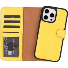 PLM Cüzdan Taşıma Derdi Olmadan – iPhone 16 Pro Max Uyumlu Hakiki Deri El Yapımı Kart Yuvalı Kılıf (Pastel Sarı)