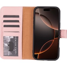 PLM Cüzdan Taşıma Derdi Olmadan – iPhone 16 Pro Max Uyumlu Hakiki Deri El Yapımı Kart Yuvalı Kılıf (Toz Pembe)