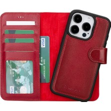 PLM Cüzdan Taşıma Derdi Olmadan – iPhone 16 Pro Max Uyumlu Hakiki Deri El Yapımı Kart Yuvalı Kılıf (Gölgeli Kırmızı)