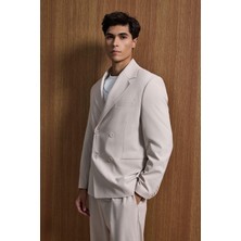 Erkek Oversize Rahat Kalıp Kruvaze Takım Elbise Bej