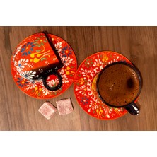 Mugusa Hediyelik El Yapımı Çini Seramik Kabartma Desenli 2' Li Kahve Fincanı Seti