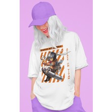 Sevbano Tasarım Mikasa Ackerman Baskılı Unisex Oversize Attack On Titan Anime Dizi Karakter Tişört