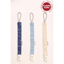 My Vera Yıldız Desenli Lacivert - Indigo - Vizon Puantiye - Plastik Klipsli Emzik Askısı Seti - 3'lü Emzik Zinciri Seti