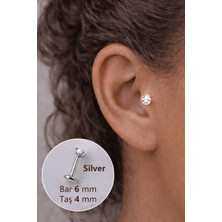 Sacce Scarves & Accessories 4 mm Tektaşlı 8 mm Çelik Piercing Gümüş Renkli