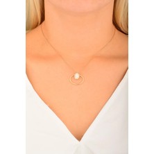 CEBECİ Cebeci 14 Ayar Beyaz Oval Rose Altın Kolye