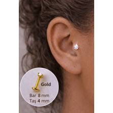 Sacce Scarves & Accessories 4 mm Tektaşlı 8 mm Çelik Piercing Gold Renkli