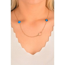 CEBECİ Cebeci 14 Ayar Mavi Altıgen Rose Altın Kolye