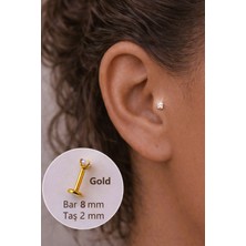 Sacce Scarves & Accessories 2 mm Tektaşlı 8 mm Çelik Piercing Gold Renkli