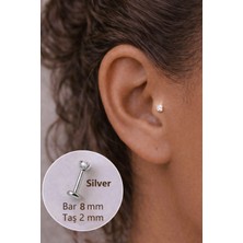 Sacce Scarves & Accessories 2 mm Tektaşlı 8 mm Çelik Piercing Gümüş Renkli
