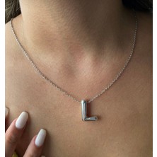 Gümüş Renk L Harf Çelik Balon Kolye