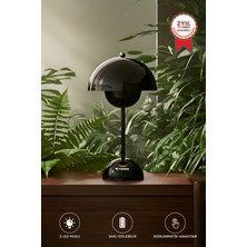 Torima Siyah Yuvarlak Masa Lambası 3 Modlu Şarjlı LED Işıklı Gece Lambası 18x30cm Alüminyum